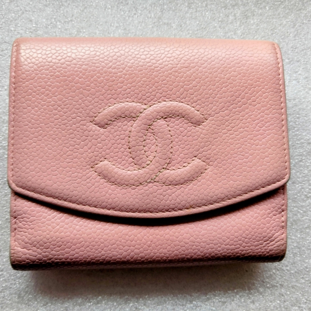 Chanel Caviar Trifold Big CC Logo Wallet Clutch
